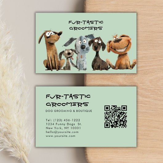 Waterverf Crazy Dog Groomers Boutique QR Code Visitekaartje
