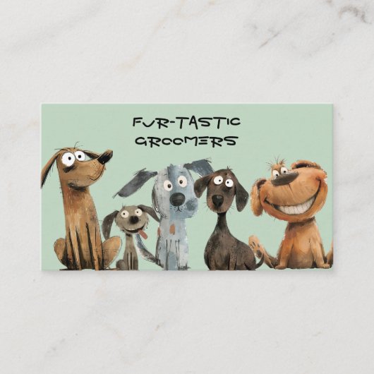 Waterverf Crazy Puppy Dog Groomers Boutique Visitekaartje (Voorkant)