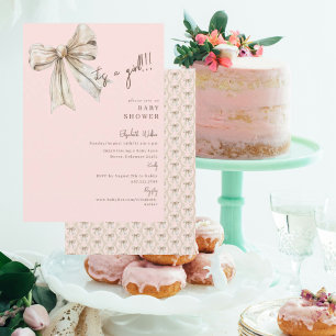 Waterverf Cream Bow Pink Het is een meisje Baby sh Kaart