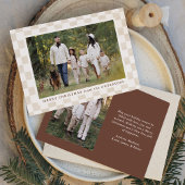 Waterverf Cream Gingham Kerstfoto Feestdagenkaart