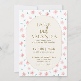 Waterverf Cream Ovaal Bloemen Huwelijksuitnodiging Kaart