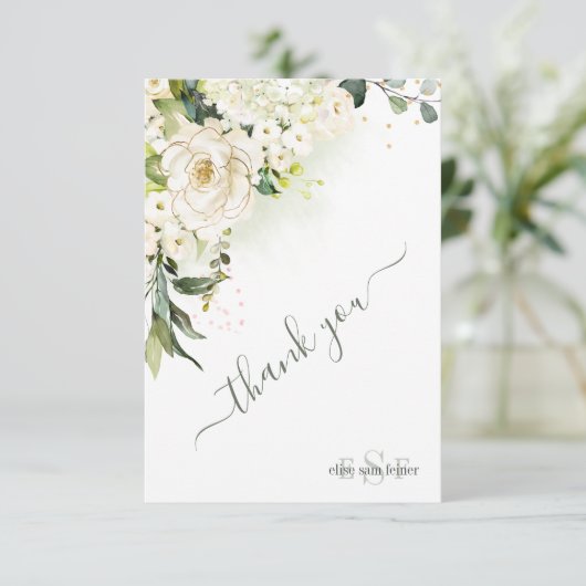 Waterverf Cream Rozen Hydrangea Hartelijk dank Bedankkaart (Staand voorkant)