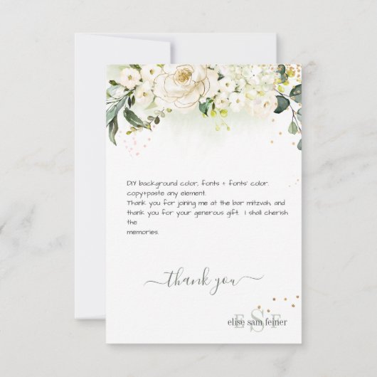 Waterverf Cream Rozen Hydrangea Hartelijk dank Bedankkaart (Achterkant)