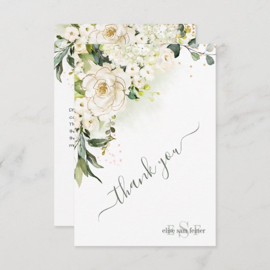Waterverf Cream Rozen Hydrangea Hartelijk dank Bedankkaart (Voorkant / Achterkant)