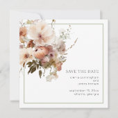 Waterverf Cream Sage Groen Bloemen Bruiloft Save The Date (Voorkant)