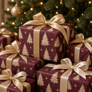 Waterverf Crème Kerstboom Bourgondi Cadeaupapier