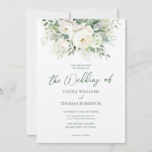 Waterverf Crème Peony & Roos bruiloft Uitnodigen Kaart (Voorkant)