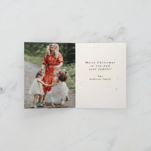 waterverf crèmekleurige kerstgroen krans fotokaart feestdagen kaart (Binnen)