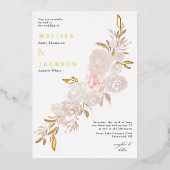 Waterverf crèmekleurige rozenkrans Folie Uitnodigi Folie Uitnodiging (Voorkant)