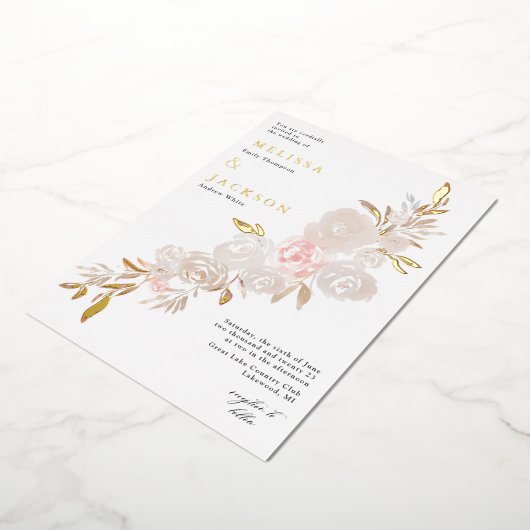 Waterverf crèmekleurige rozenkrans Folie Uitnodigi Folie Uitnodiging (Gedraaid)