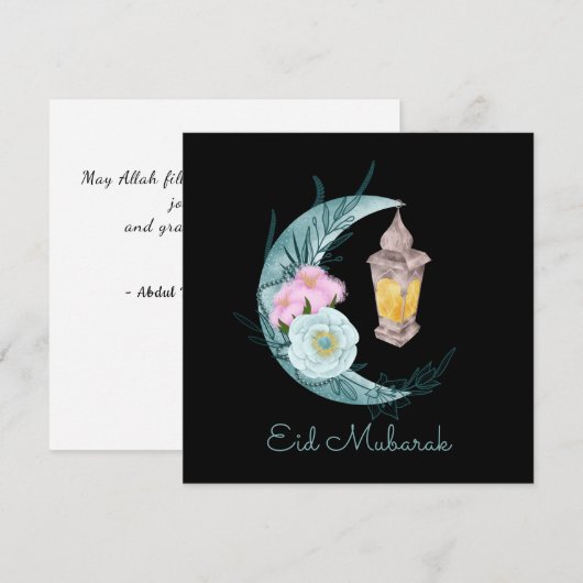 Waterverf Crescent Eid Mubarak Black Holiday Kaart (Voorkant / Achterkant)