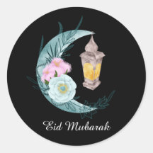 Waterverf Crescent Eid Mubarak Black Sticker