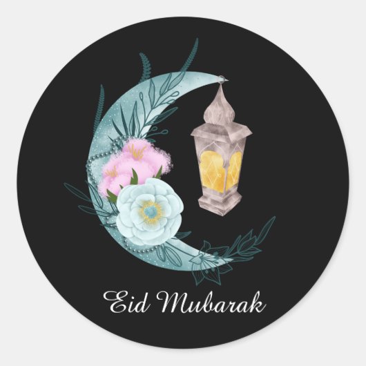 Waterverf Crescent Eid Mubarak Black Sticker (Voorkant)