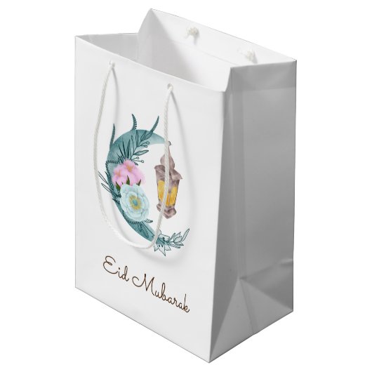 Waterverf Crescent Eid Mubarak Gift Bag Medium Cadeauzakje (Voorkant Gekanteld)