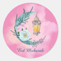 Waterverf Crescent Eid Mubarak Roze Sticker