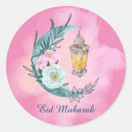 Waterverf Crescent Eid Mubarak Roze Sticker