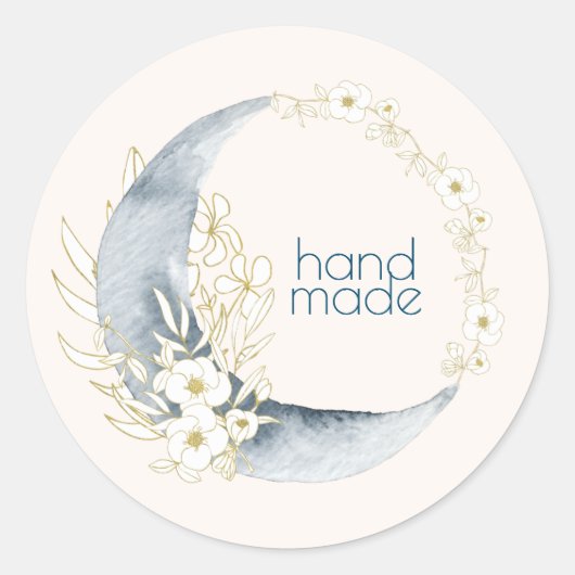 Waterverf Crescent Moon floral Handgemaakt Ronde Sticker (Voorkant)