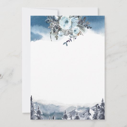 Waterverf Crest and Mountains, Dusty Blue Wedding Kaart (Achterkant)