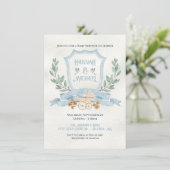 Waterverf Crest Baby Blue Shower Kaart (Staand voorkant)