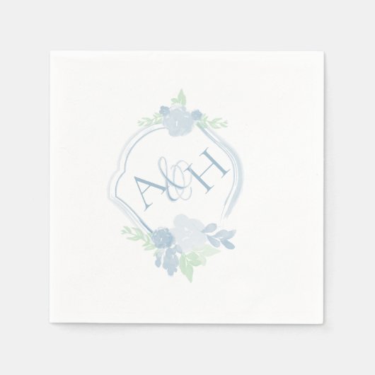 Waterverf Crest Bloemen Monogram Bruiloft Servet (Voorkant)