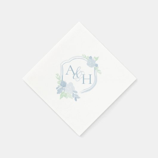Waterverf Crest Bloemen Monogram Bruiloft Servet (Hoek)