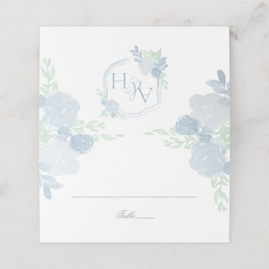 Waterverf Crest Blue Bruiloft Escort Kaarten Plaatskaartje (Buitenkant ongevouwen)