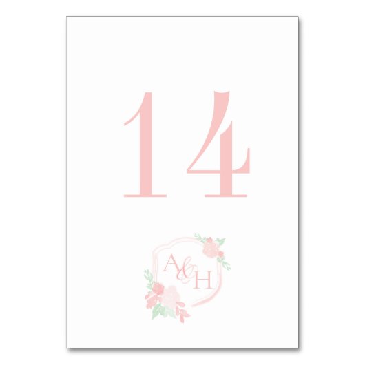 Waterverf Crest Floral Monogram Roze Kaart (Voorkant)