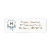 Waterverf Crest met Monogram Adresetiketten Etiket (Voorkant)