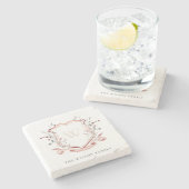 Waterverf Crest Monogram Elegant Pink Wildflower Stenen Onderzetter (Zijkant)