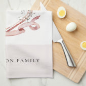 Waterverf Crest Monogram Elegant Pink Wildflower Theedoek (Quarter Fold)