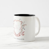 Waterverf Crest Monogram Elegant Pink Wildflower Tweekleurige Koffiemok (Voorkant rechts)