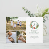 Waterverf Crest Preppy Christmas Multi-fotokaart Feestdagenkaart (Staand voorkant)