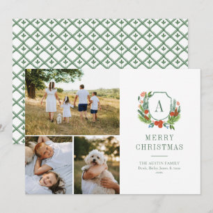 Waterverf Crest Preppy Christmas Multi-fotokaart Feestdagenkaart