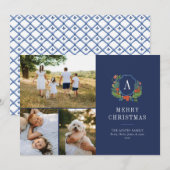 Waterverf Crest Preppy Christmas Multi-fotokaart Feestdagenkaart (Voorkant / Achterkant)