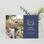 Waterverf Crest Preppy Christmas Multi-fotokaart Feestdagenkaart (Staand voorkant)