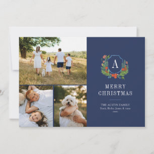 Waterverf Crest Preppy Christmas Multi-fotokaart Feestdagenkaart