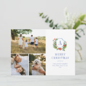 Waterverf Crest Preppy Christmas Multi-fotokaart Feestdagenkaart (Staand voorkant)
