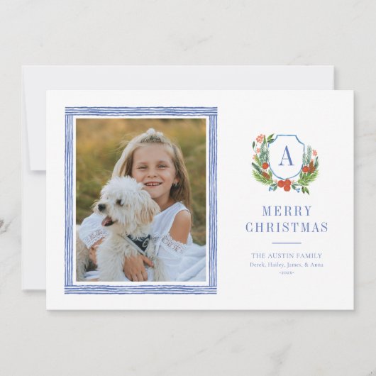 Waterverf Crest Preppy Kerstkaart (Voorkant)