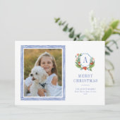 Waterverf Crest Preppy Kerstkaart (Staand voorkant)