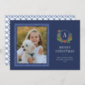 Waterverf Crest Preppy Kerstkaart (Voorkant / Achterkant)