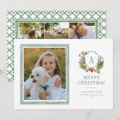 Waterverf Crest Preppy Kerstkaart (Voorkant / Achterkant)