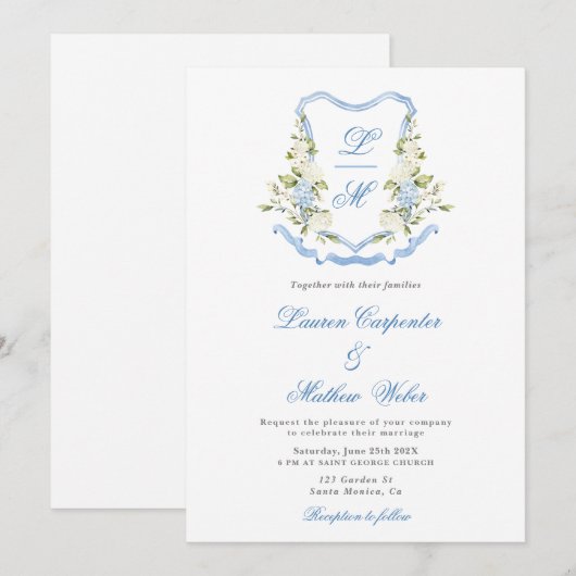 Waterverf Crest Wedding uitnodiging (Voorkant / Achterkant)