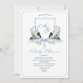 Waterverf Crests Blue Duck Mallard Baby shower Kaart