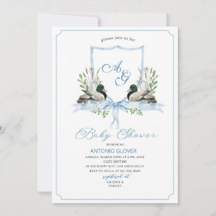 Waterverf Crests Blue Duck Mallard Baby shower Kaart
