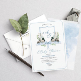 Waterverf Crests Blue Duck Mallard Baby shower Kaart