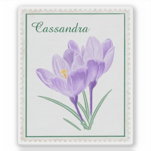 Waterverf Crocus Botanische Postzegel Sticker (Voorkant)