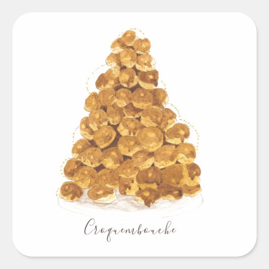 Waterverf Croquembouche Vierkante Sticker (Voorkant)