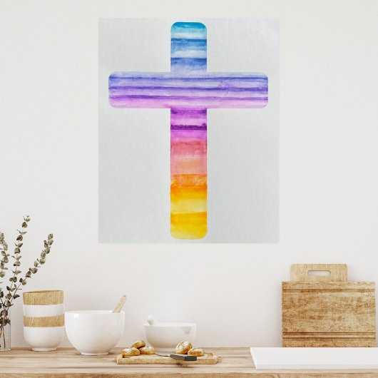 Waterverf Cross / Christelijke kunst / Vreedzaam Poster (Keuken)