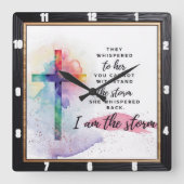 Waterverf Cross Empowering Storm Vierkante Klok (Voorkant)