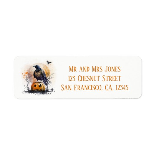 Waterverf Crow Halloween - Gepersonaliseerd Etiket (Voorkant)